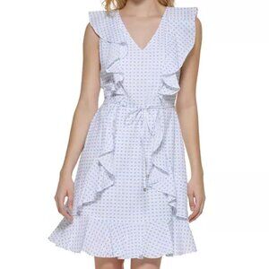 Tommy Hilfiger Summer ruffle flutter sleeve stretch cotton mini dress - Size 8